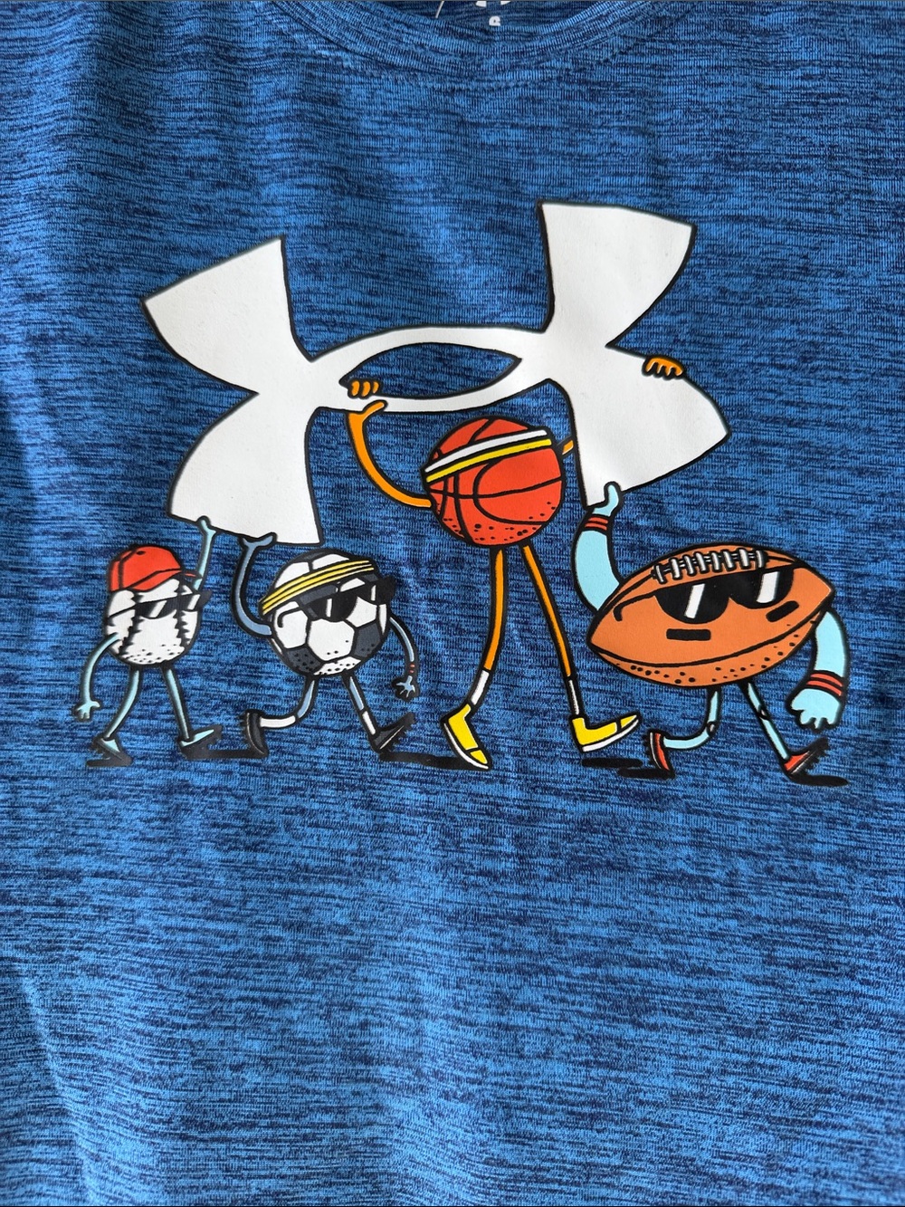 Under Armour Blue Heather Short-Sleeve Tee with Sports Ball Graphic - Picture 2 of 6